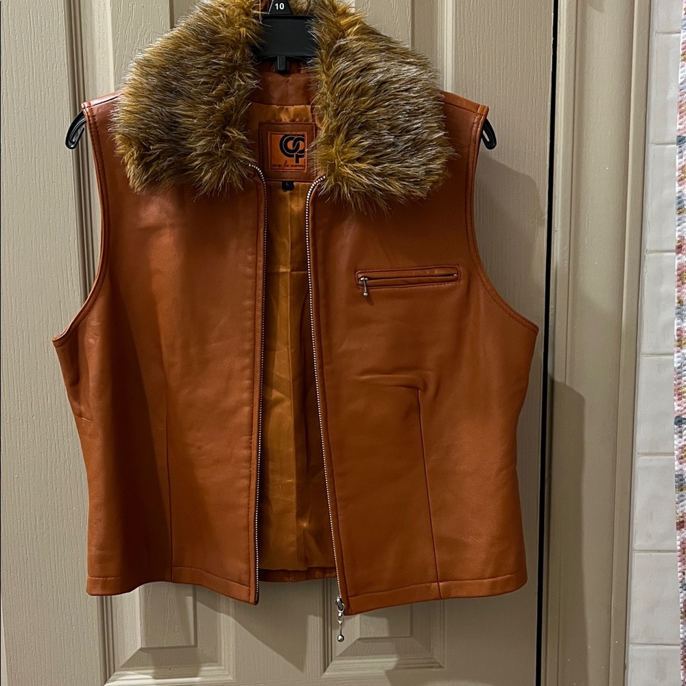Wilsons Leather Orange and Brown Vest Timeless Style with detachable collar!